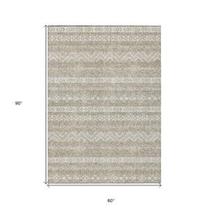 Homeroots 3' Artichoke Green Southwestern Washable Area Rug - Perfect For Indoor And Outdoor Spaces! 5' X 8' Polyester 587507