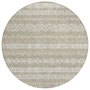 HomeRoots 5' Southwestern Beige and Ivory Area Rug - Durable, Washable, Indoor-Outdoor Style for Any Space 8' Round 587508