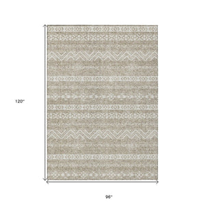HomeRoots 5' Southwestern Beige and Ivory Area Rug - Durable, Washable, Indoor-Outdoor Style for Any Space 8' X 10' 587509