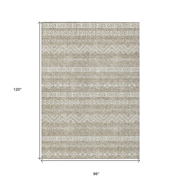 HomeRoots 5' Southwestern Beige and Ivory Area Rug - Durable, Washable, Indoor-Outdoor Style for Any Space 8' X 10' 587509