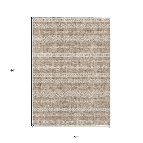 Homeroots 3' Artichoke Green Southwestern Washable Area Rug - Perfect For Indoor And Outdoor Spaces! 3' X 5' Polyester 587512
