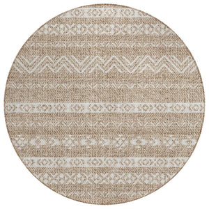 HomeRoots 5' Southwestern Area Rug - Stylish Brown and Beige Washable Design for Indoor & Outdoor Spaces 8' Round 587514