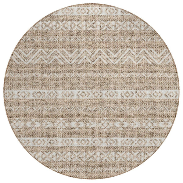 HomeRoots 5' Southwestern Area Rug - Stylish Brown and Beige Washable Design for Indoor & Outdoor Spaces 8' Round 587514