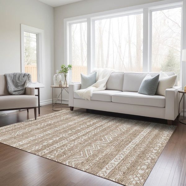 HomeRoots 5' Southwestern Area Rug - Stylish Brown and Beige Washable Design for Indoor & Outdoor Spaces 8' X 10' 587515