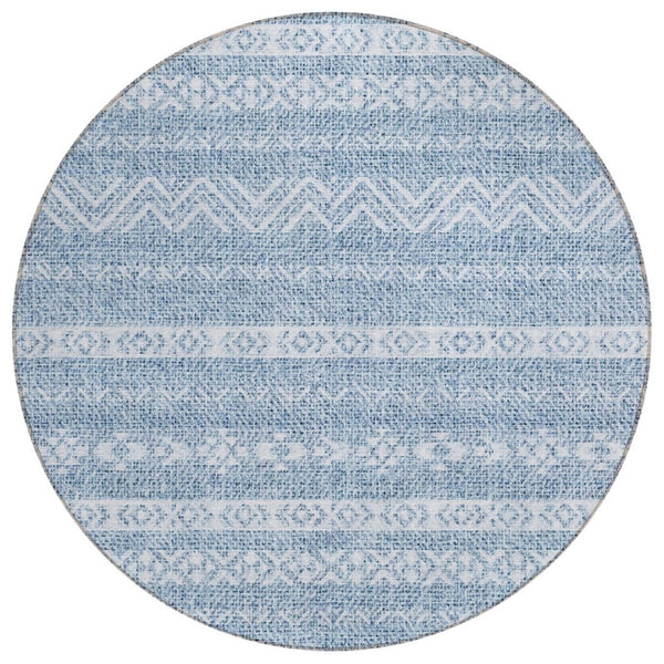 HomeRoots 5' Washable Southwestern Area Rug in Blue and Denim - Durable, Stylish, Perfect for Indoor & Outdoor Spaces 8' Round 587520