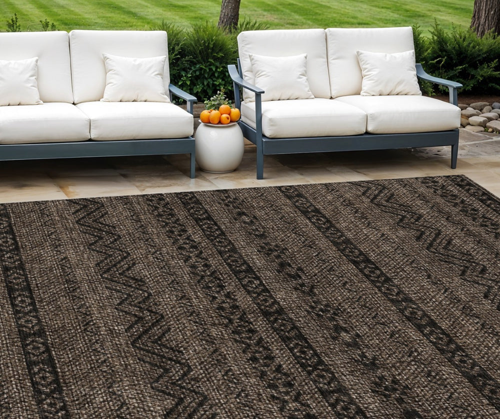 HomeRoots 9' Chocolate and Brown Southwestern Indoor Outdoor Area Rug - Durable, Washable, Stylish Décor Solution 9' X 12' 587528