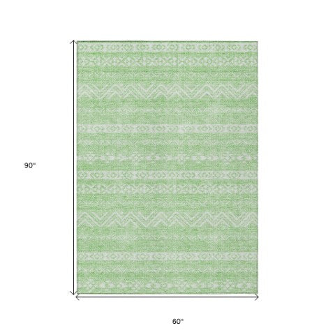 Homeroots 3' Artichoke Green Southwestern Washable Area Rug - Perfect For Indoor And Outdoor Spaces! 5' X 8' Polyester 587543