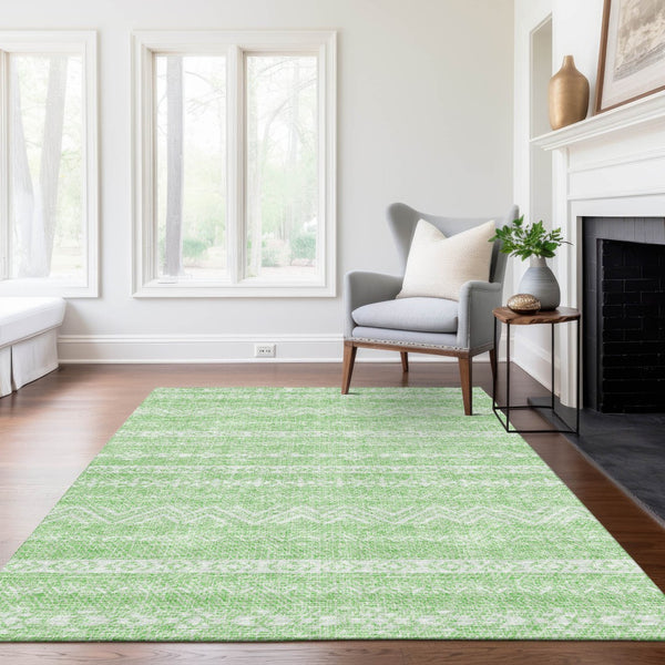 Homeroots 3' Artichoke Green Southwestern Washable Area Rug - Perfect For Indoor And Outdoor Spaces! 5' X 8' Polyester 587543