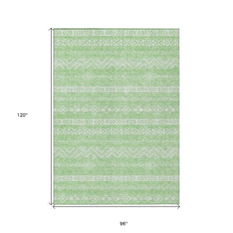 Homeroots 3' Artichoke Green Southwestern Washable Area Rug - Perfect For Indoor And Outdoor Spaces! 8' X 10' Polyester 587545