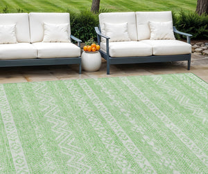 Homeroots 3' Artichoke Green Southwestern Washable Area Rug - Perfect For Indoor And Outdoor Spaces! 8' X 10' Polyester 587545