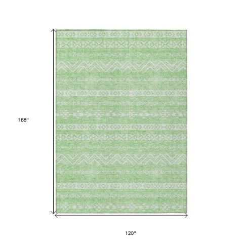 Homeroots 3' Artichoke Green Southwestern Washable Area Rug - Perfect For Indoor And Outdoor Spaces! 10' X 14' Polyester 587547