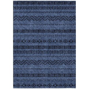 HomeRoots 9' Navy Blue and Black Southwestern Area Rug - Stylish, Washable Design for Indoor and Outdoor Spaces 9' X 12' 587552