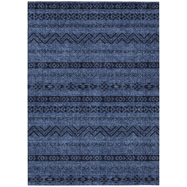 HomeRoots 9' Navy Blue and Black Southwestern Area Rug - Stylish, Washable Design for Indoor and Outdoor Spaces 9' X 12' 587552