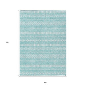 Homeroots 3' Artichoke Green Southwestern Washable Area Rug - Perfect For Indoor And Outdoor Spaces! 5' X 8' Polyester 587561