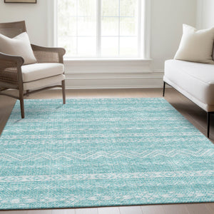 Homeroots 3' Artichoke Green Southwestern Washable Area Rug - Perfect For Indoor And Outdoor Spaces! 5' X 8' Polyester 587561