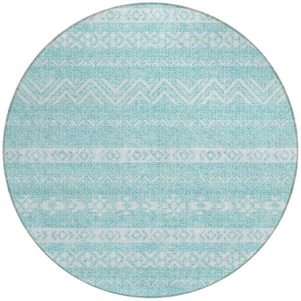 Homeroots 3' Artichoke Green Southwestern Washable Area Rug - Perfect For Indoor And Outdoor Spaces! 8' Round Polyester 587562