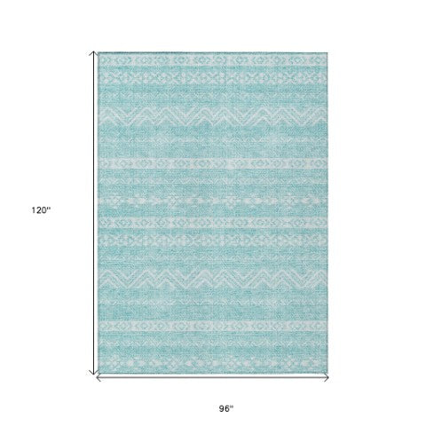 Homeroots 3' Artichoke Green Southwestern Washable Area Rug - Perfect For Indoor And Outdoor Spaces! 8' X 10' Polyester 587563