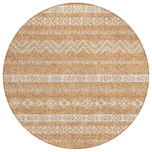 HomeRoots 5' Terra Cotta & Beige Southwestern Area Rug - Stylish, Durable, Washable for Indoor & Outdoor Use 8' Round 587568