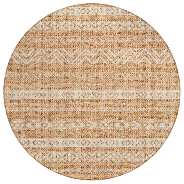 HomeRoots 5' Terra Cotta & Beige Southwestern Area Rug - Stylish, Durable, Washable for Indoor & Outdoor Use 8' Round 587568
