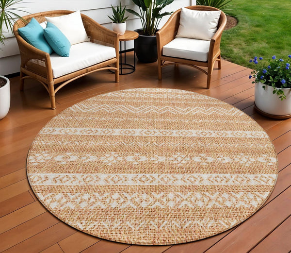 Homeroots 3' Artichoke Green Southwestern Washable Area Rug - Perfect For Indoor And Outdoor Spaces! 8' Round Polyester 587568