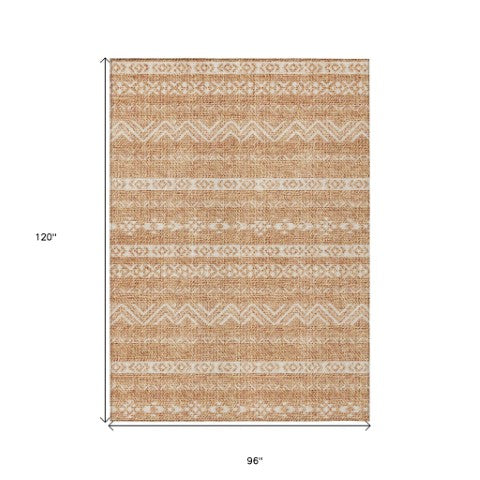 Homeroots 3' Artichoke Green Southwestern Washable Area Rug - Perfect For Indoor And Outdoor Spaces! 8' X 10' Polyester 587569