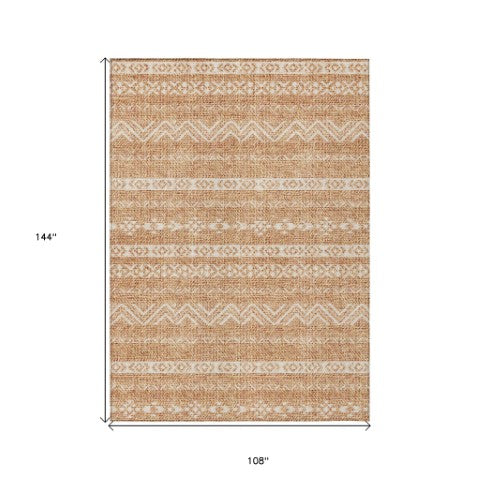 Homeroots 3' Artichoke Green Southwestern Washable Area Rug - Perfect For Indoor And Outdoor Spaces! 9' X 12' Polyester 587570