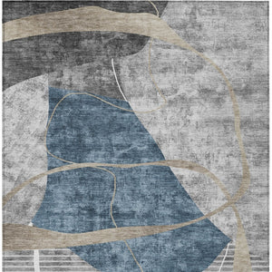 Homeroots 3' Blue Gray And Charcoal Abstract Washable Area Rug For Indoor And Outdoor Spaces, Durable Design 8' X 10' Polyester 587575