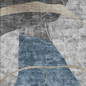 Homeroots 3' Blue Gray And Charcoal Abstract Washable Area Rug For Indoor And Outdoor Spaces, Durable Design 8' X 10' Polyester 587575