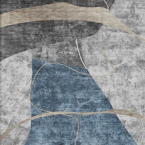 Homeroots 3' Blue Gray And Charcoal Abstract Washable Area Rug For Indoor And Outdoor Spaces, Durable Design 8' X 10' Polyester 587575