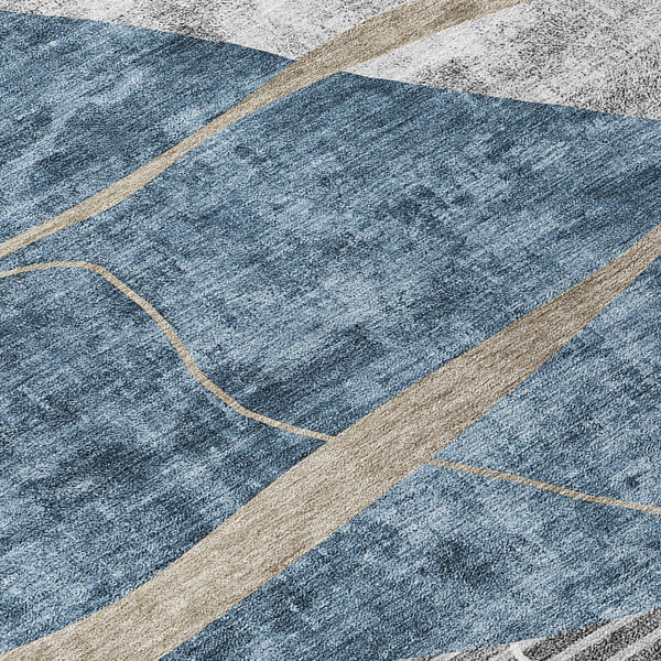 Homeroots 3' Blue Gray And Charcoal Abstract Washable Area Rug For Indoor And Outdoor Spaces, Durable Design 8' X 10' Polyester 587575