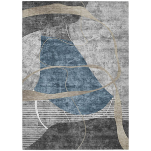 HomeRoots 9' Abstract Blue Gray Charcoal Area Rug - Washable, Durable Indoor Outdoor Design for High Traffic Use 9' X 12' 587576
