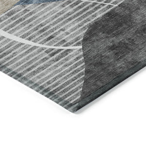 Homeroots 3' Blue Gray And Charcoal Abstract Washable Area Rug For Indoor And Outdoor Spaces, Durable Design 9' X 12' Polyester 587576