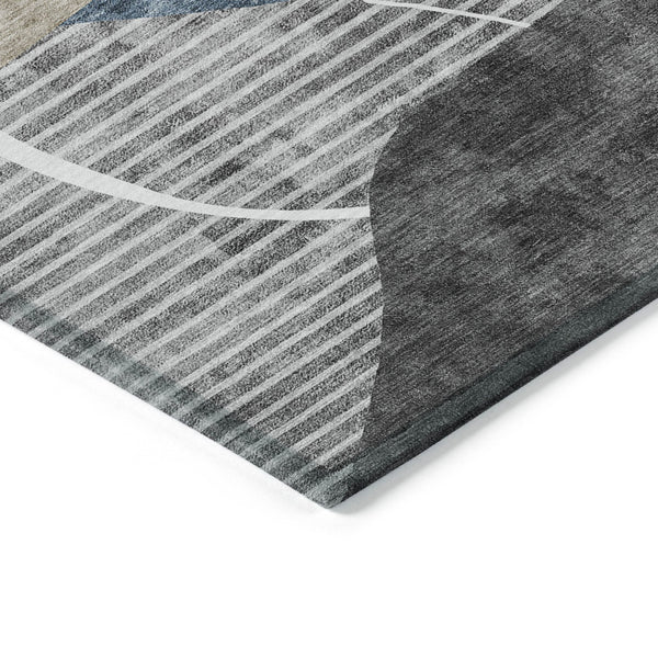 Homeroots 3' Blue Gray And Charcoal Abstract Washable Area Rug For Indoor And Outdoor Spaces, Durable Design 10' X 14' Polyester 587577