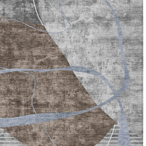 Homeroots 3' Blue Gray And Charcoal Abstract Washable Area Rug For Indoor And Outdoor Spaces, Durable Design 3' X 5' Polyester 587578