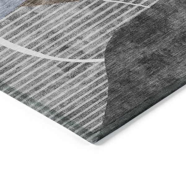 Homeroots 3' Blue Gray And Charcoal Abstract Washable Area Rug For Indoor And Outdoor Spaces, Durable Design 5' X 8' Polyester 587579
