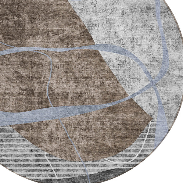 Homeroots 3' Blue Gray And Charcoal Abstract Washable Area Rug For Indoor And Outdoor Spaces, Durable Design 8' Round Polyester 587580