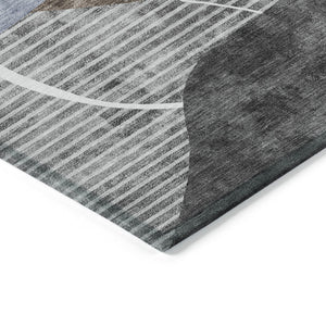 Homeroots 3' Blue Gray And Charcoal Abstract Washable Area Rug For Indoor And Outdoor Spaces, Durable Design 8' X 10' Polyester 587581