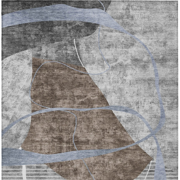 Homeroots 3' Blue Gray And Charcoal Abstract Washable Area Rug For Indoor And Outdoor Spaces, Durable Design 8' X 10' Polyester 587581