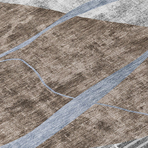 Homeroots 3' Blue Gray And Charcoal Abstract Washable Area Rug For Indoor And Outdoor Spaces, Durable Design 8' X 10' Polyester 587581