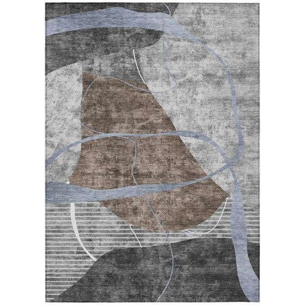 HomeRoots 9' Durable Chocolate Gray and Charcoal Abstract Indoor Outdoor Area Rug for Modern Spaces 9' X 12' 587582