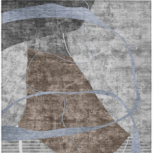 Homeroots 3' Blue Gray And Charcoal Abstract Washable Area Rug For Indoor And Outdoor Spaces, Durable Design 10' X 14' Polyester 587583