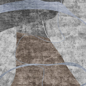 Homeroots 3' Blue Gray And Charcoal Abstract Washable Area Rug For Indoor And Outdoor Spaces, Durable Design 10' X 14' Polyester 587583