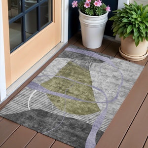 Homeroots 3' Blue Gray And Charcoal Abstract Washable Area Rug For Indoor And Outdoor Spaces, Durable Design 3' X 5' Polyester 587584
