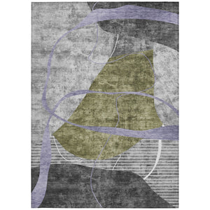 Homeroots 3' Blue Gray And Charcoal Abstract Washable Area Rug For Indoor And Outdoor Spaces, Durable Design 5' X 8' Polyester 587585