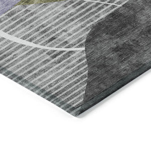 Homeroots 3' Blue Gray And Charcoal Abstract Washable Area Rug For Indoor And Outdoor Spaces, Durable Design 5' X 8' Polyester 587585