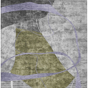 Homeroots 3' Blue Gray And Charcoal Abstract Washable Area Rug For Indoor And Outdoor Spaces, Durable Design 5' X 8' Polyester 587585