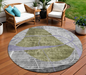 Homeroots 3' Blue Gray And Charcoal Abstract Washable Area Rug For Indoor And Outdoor Spaces, Durable Design 8' Round Polyester 587586