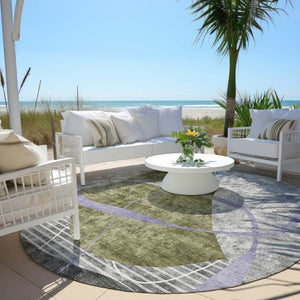 Homeroots 3' Blue Gray And Charcoal Abstract Washable Area Rug For Indoor And Outdoor Spaces, Durable Design 8' Round Polyester 587586