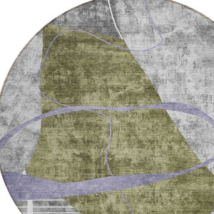 Homeroots 3' Blue Gray And Charcoal Abstract Washable Area Rug For Indoor And Outdoor Spaces, Durable Design 8' Round Polyester 587586