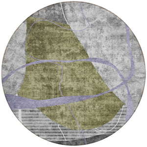 Homeroots 3' Blue Gray And Charcoal Abstract Washable Area Rug For Indoor And Outdoor Spaces, Durable Design 8' Round Polyester 587586